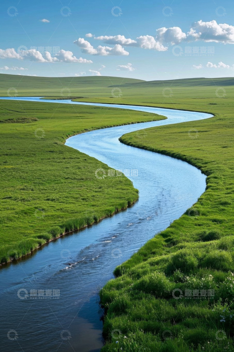 高清大图下载【趣麦麦图】草原蜿蜒河流自然风光