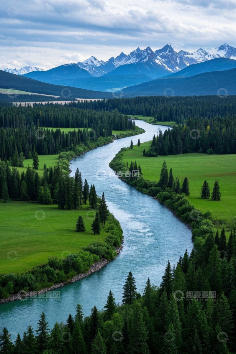 高清大图下载【趣麦麦图】青山绿水间蜿蜒河流风光