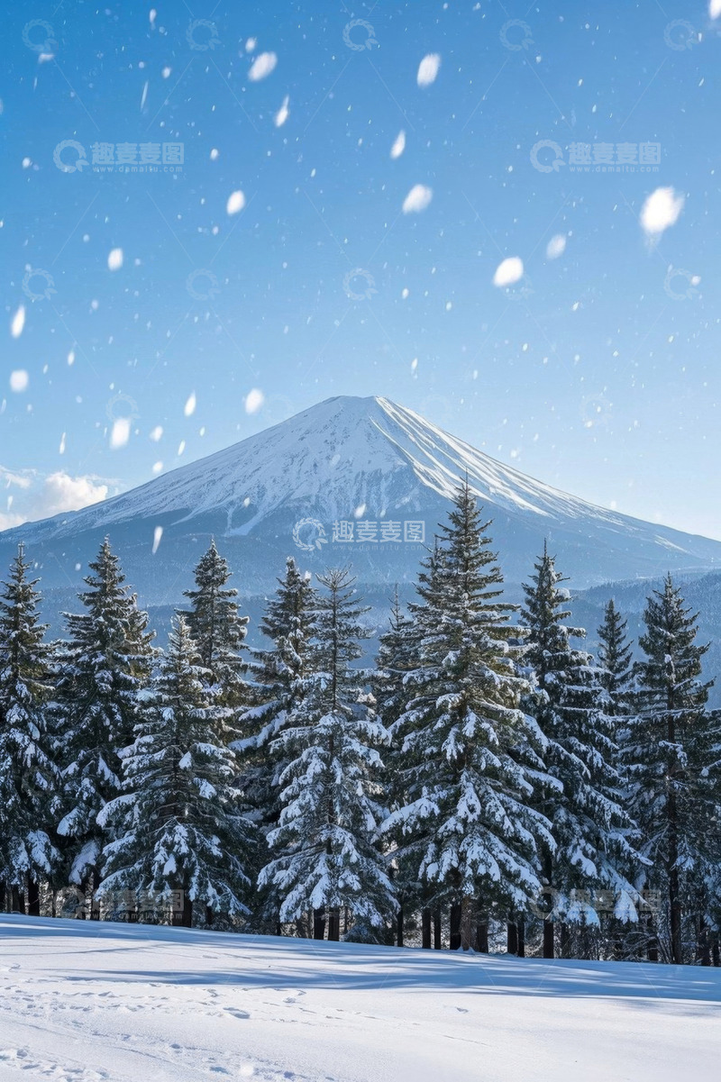 高清大图下载【趣麦麦图】雪中山景与松林风景