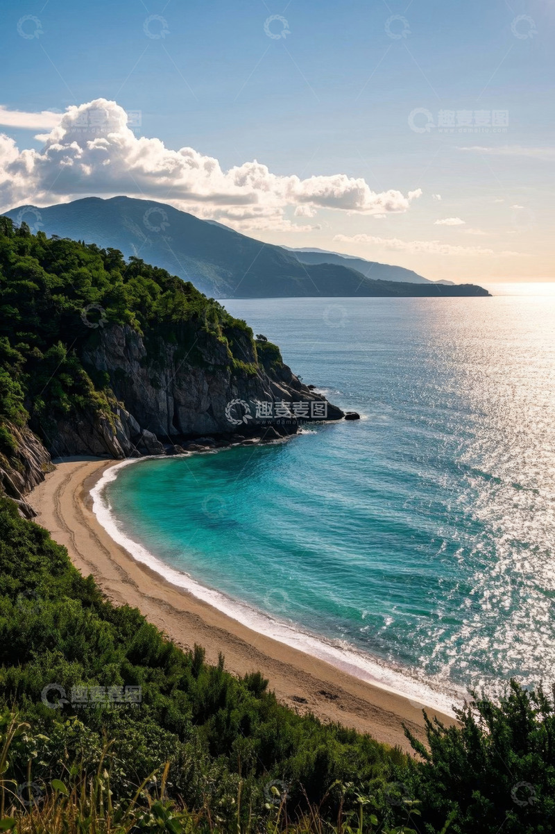 高清大图下载【趣麦麦图】山海相依的美丽海滩风景