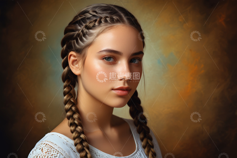 高清大图下载【趣麦麦图】编发少女肖像