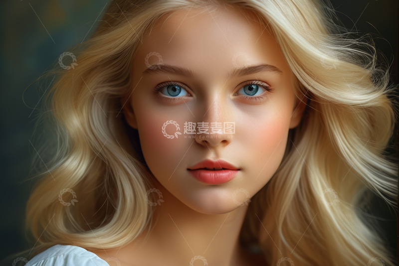 高清大图下载【趣麦麦图】金发女孩肖像特写