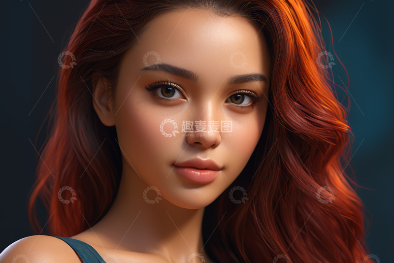 高清大图下载【趣麦麦图】红发女性特写肖像