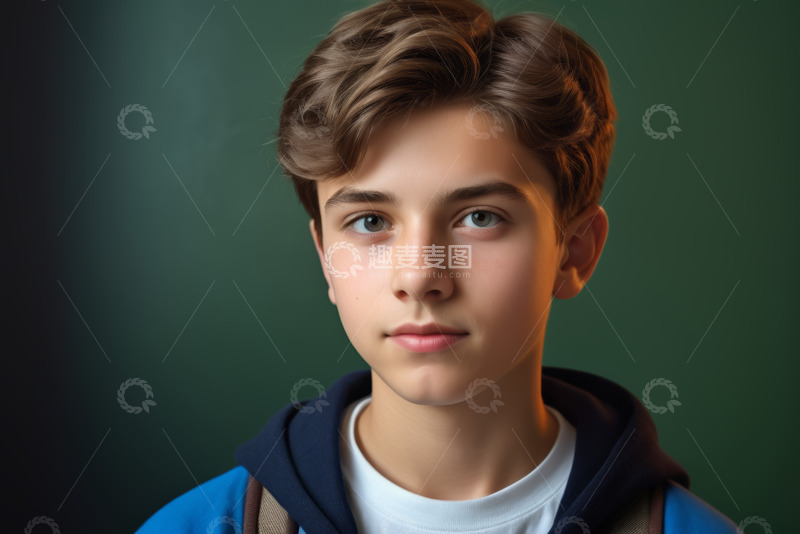 高清大图下载【趣麦麦图】穿着连帽衫的男孩面部特写