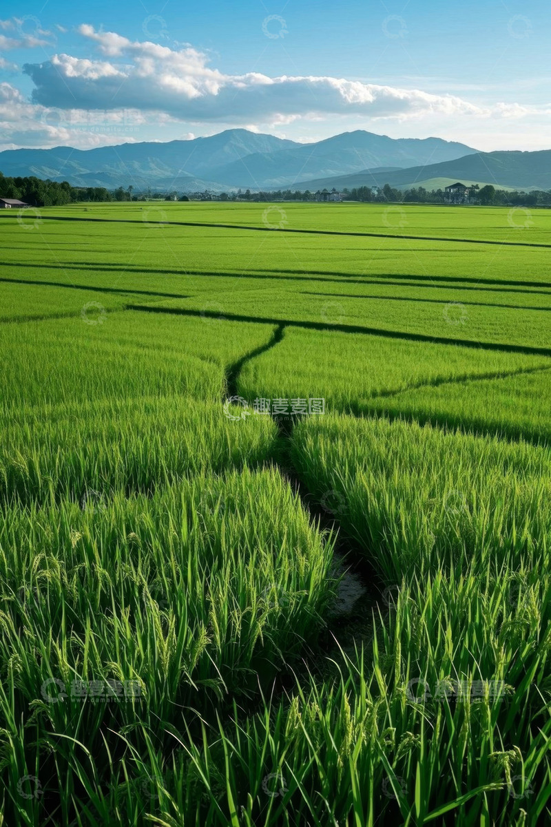 高清大图下载【趣麦麦图】广袤绿色稻田田园风光