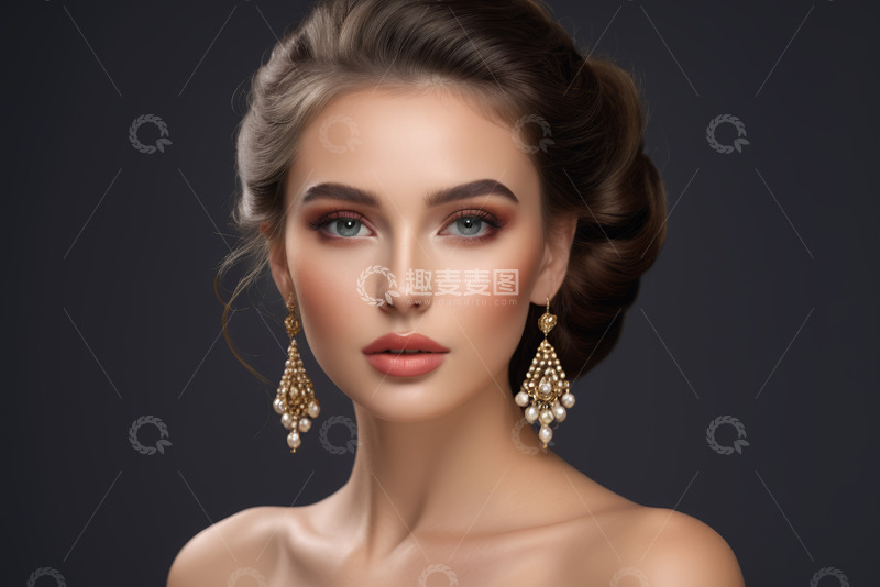 高清大图下载【趣麦麦图】佩戴华丽耳饰的女性肖像