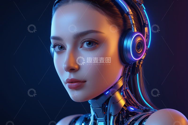 高清大图下载【趣麦麦图】戴耳机的人工智能女性肖像