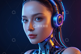 戴耳机的人工智能女性肖像