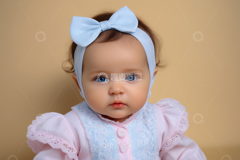 高清大图下载【趣麦麦图】戴蝴蝶结的可爱女婴特写