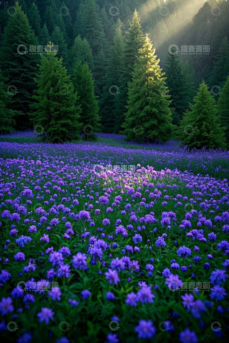 高清大图下载【趣麦麦图】森林中紫色花海自然风光