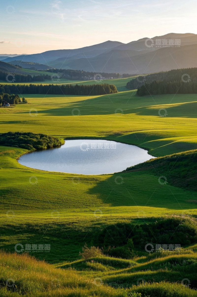 高清大图下载【趣麦麦图】草原湖泊与远山自然景色