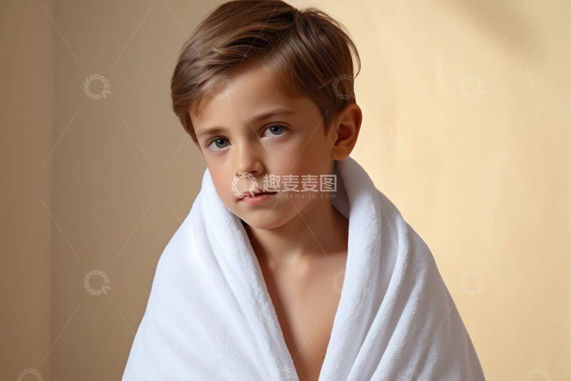 高清大图下载【趣麦麦图】裹着浴巾的小男孩肖像