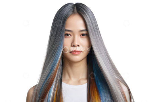 长发女性彩色染发特写