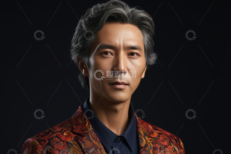 高清大图下载【趣麦麦图】穿着花纹西装的男子肖像