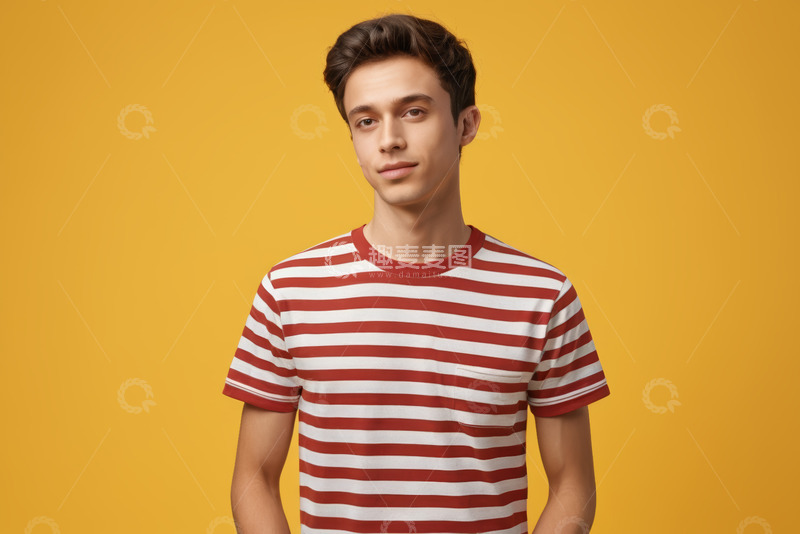 高清大图下载【趣麦麦图】穿条纹T恤的男性肖像