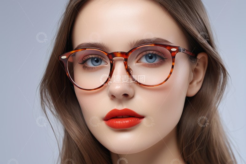 高清大图下载【趣麦麦图】戴眼镜女性的面部特写
