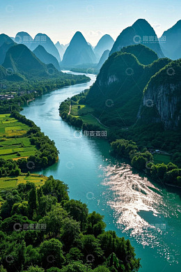 桂林漓江山水全景风光