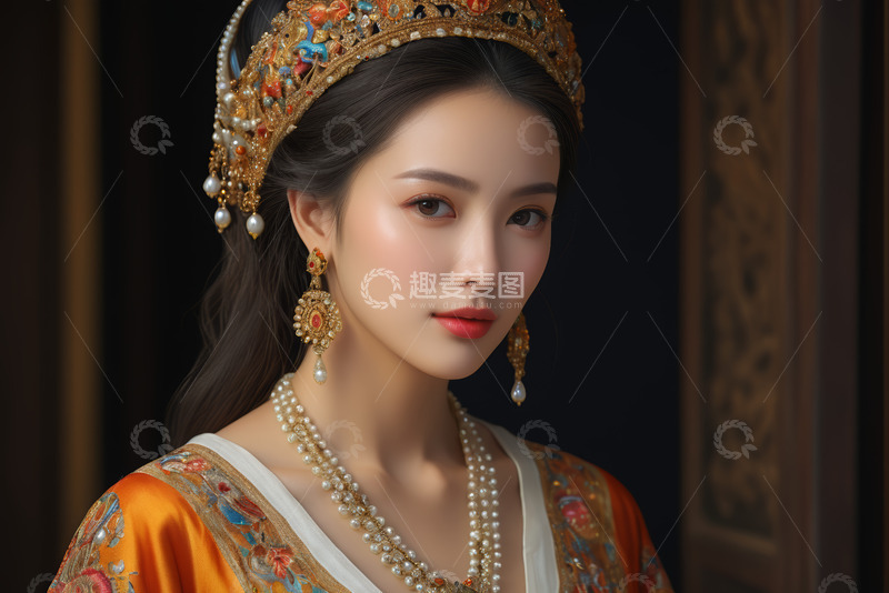 高清大图下载【趣麦麦图】古装女子佩戴华丽头饰与珠宝