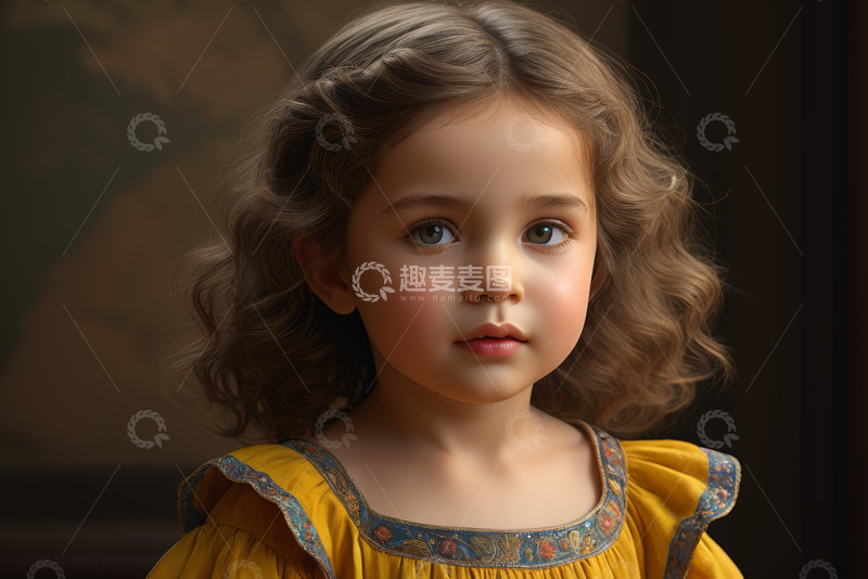 高清大图下载【趣麦麦图】穿黄裙小女孩的肖像特写