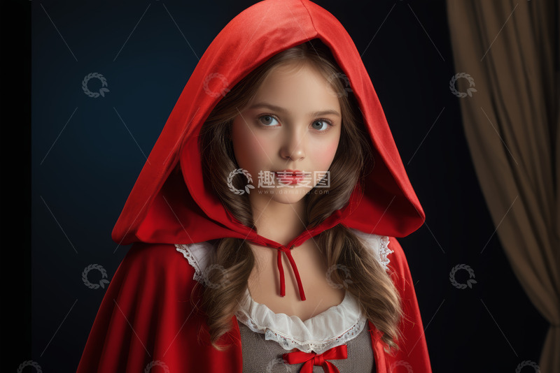 高清大图下载【趣麦麦图】穿小红帽服饰的少女肖像