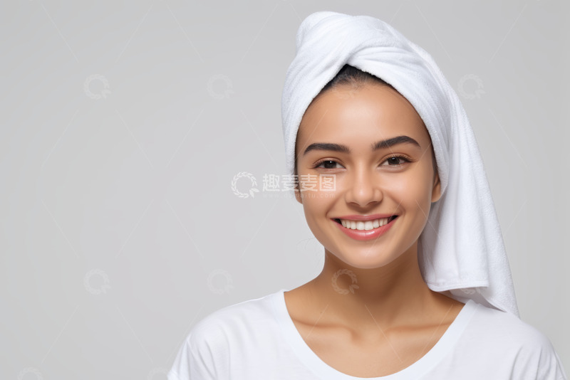高清大图下载【趣麦麦图】裹毛巾微笑女性特写