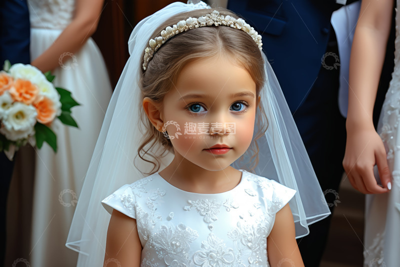 高清大图下载【趣麦麦图】婚礼上戴头纱的小女孩肖像