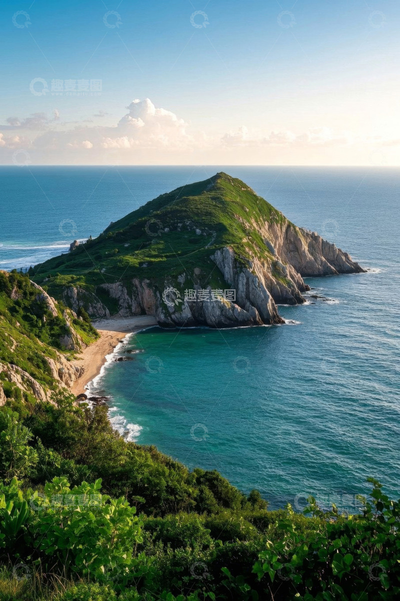 高清大图下载【趣麦麦图】海边山丘与碧海自然风光
