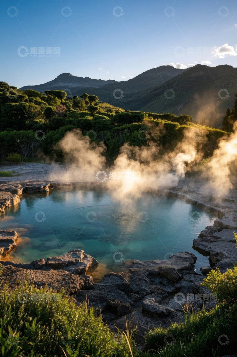 高清大图下载【趣麦麦图】山间热泉自然风光