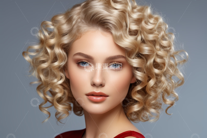 高清大图下载【趣麦麦图】金发卷发女性肖像特写