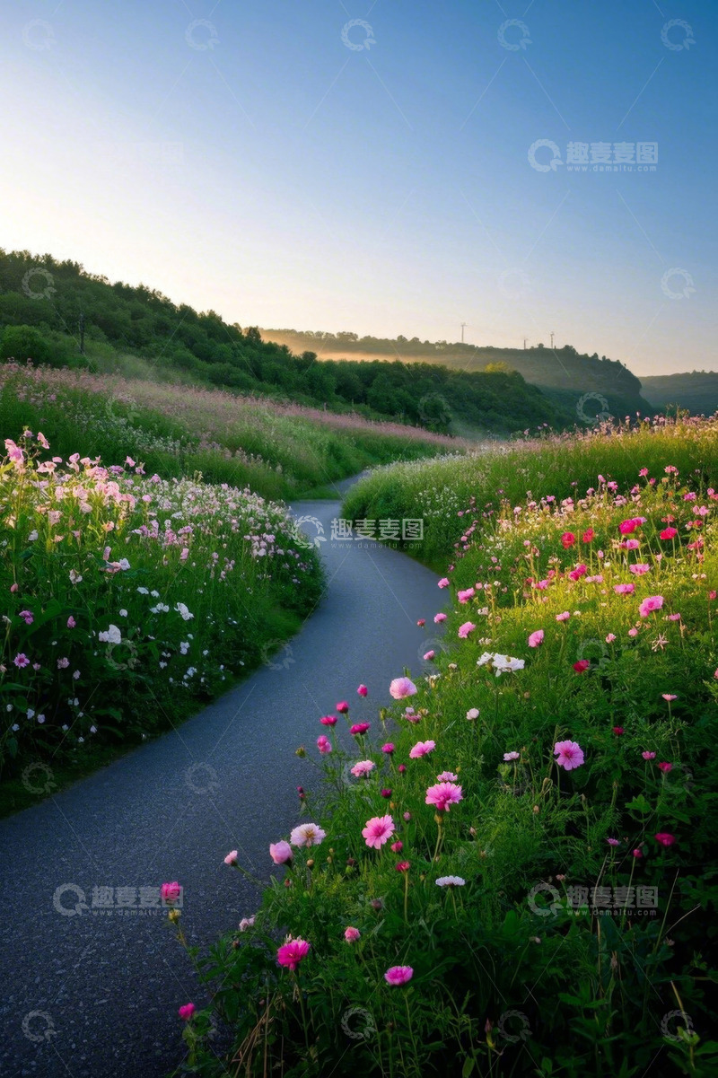 高清大图下载【趣麦麦图】花海中的蜿蜒小路