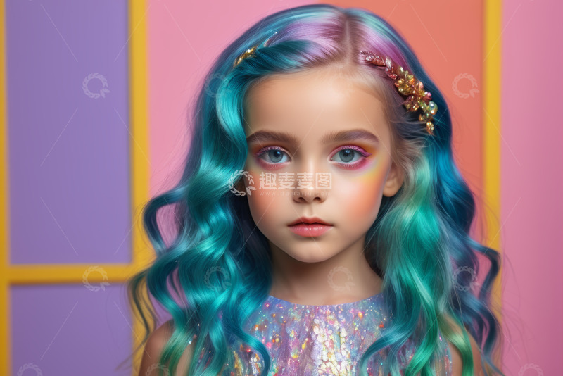 高清大图下载【趣麦麦图】彩色头发小女孩特写