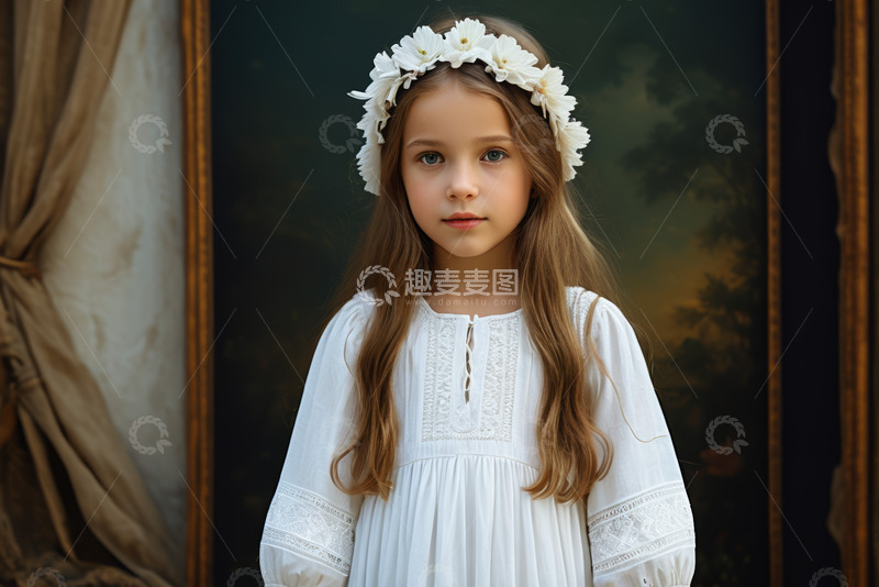 高清大图下载【趣麦麦图】戴花环小女孩肖像