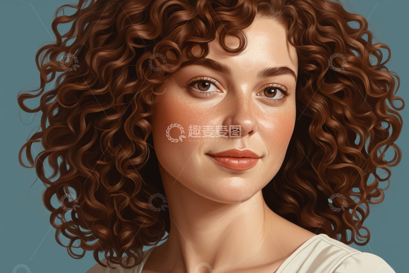 高清大图下载【趣麦麦图】卷发女子特写肖像