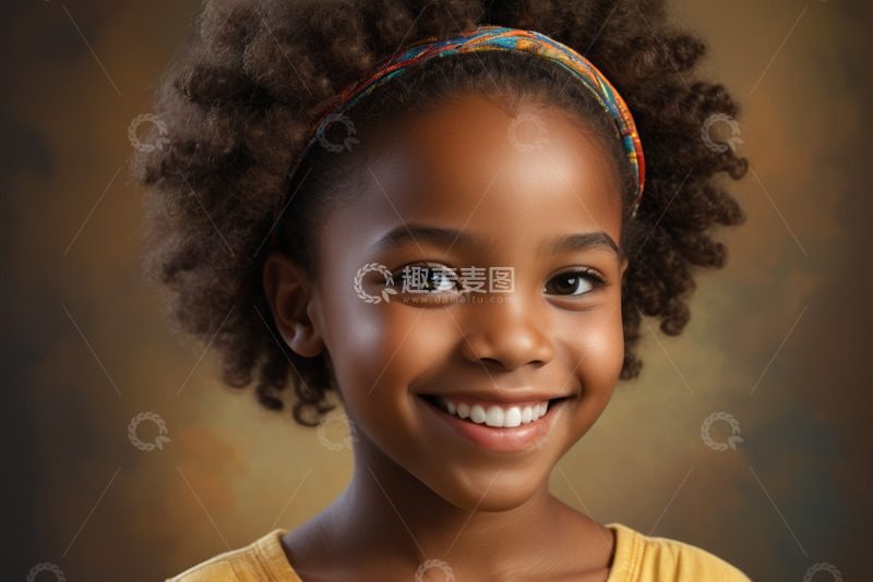 高清大图下载【趣麦麦图】微笑的非洲裔小女孩肖像