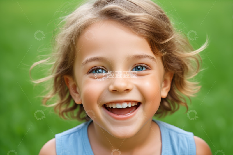 高清大图下载【趣麦麦图】微笑的金发小女孩户外特写