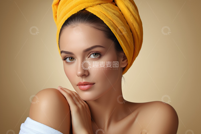 高清大图下载【趣麦麦图】裹毛巾女人美容护肤特写