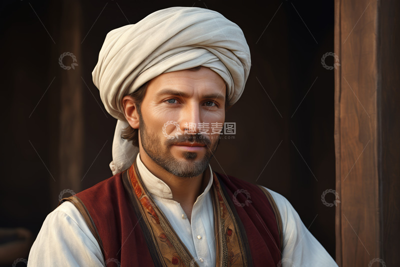 高清大图下载【趣麦麦图】戴头巾的中东男子肖像