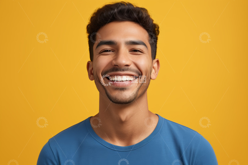 高清大图下载【趣麦麦图】穿蓝T恤微笑男子肖像