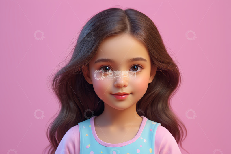 高清大图下载【趣麦麦图】粉色背景前的可爱小女孩