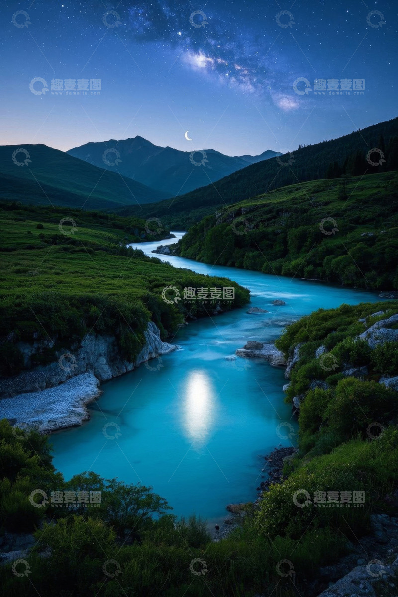 高清大图下载【趣麦麦图】山间河流夜景自然风光
