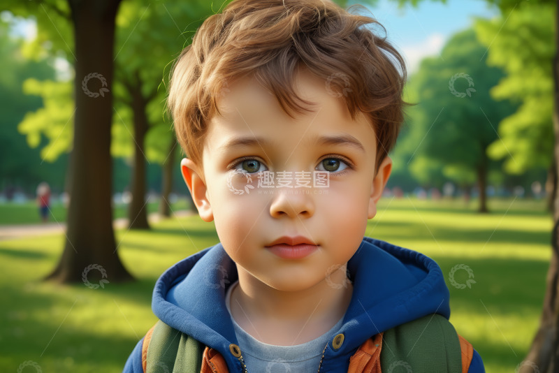 高清大图下载【趣麦麦图】公园中男孩的肖像特写