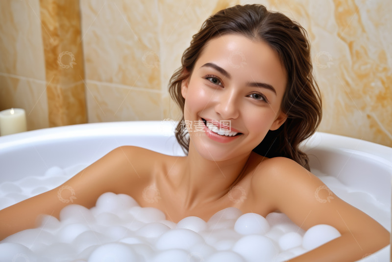 高清大图下载【趣麦麦图】女性在浴缸内享受泡澡时光
