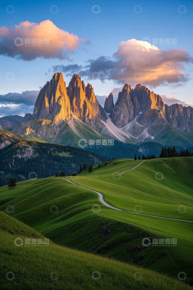 高清大图下载【趣麦麦图】户外山间草原与壮丽山峰景色