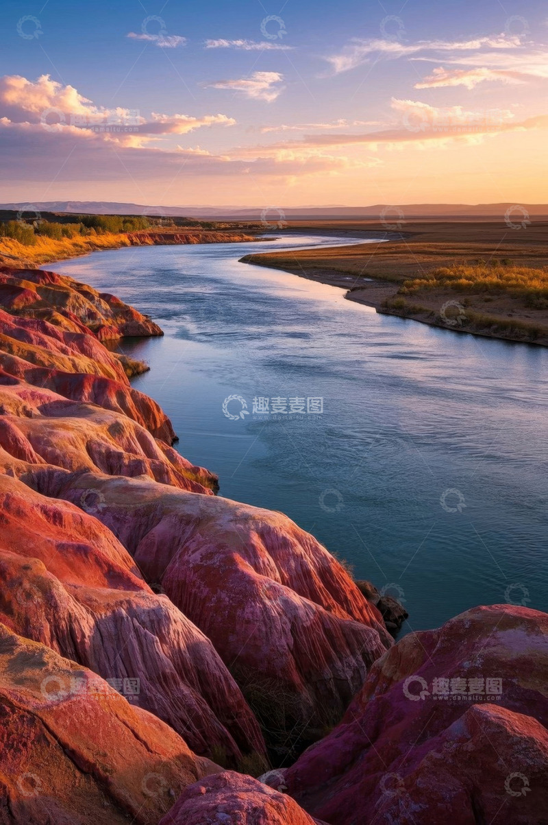高清大图下载【趣麦麦图】河畔彩色岩石自然风光