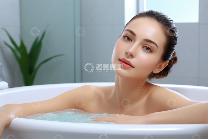 高清大图下载【趣麦麦图】女性在浴缸内放松沐浴