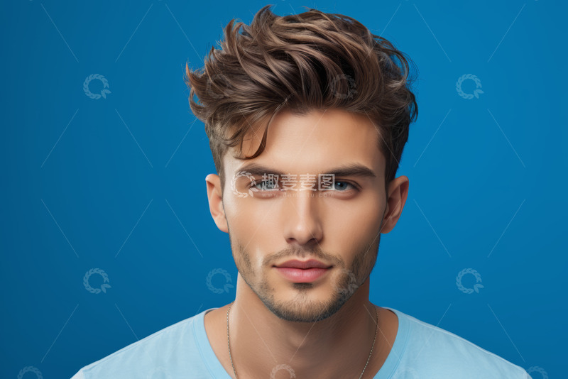 高清大图下载【趣麦麦图】英俊男子蓝色背景肖像