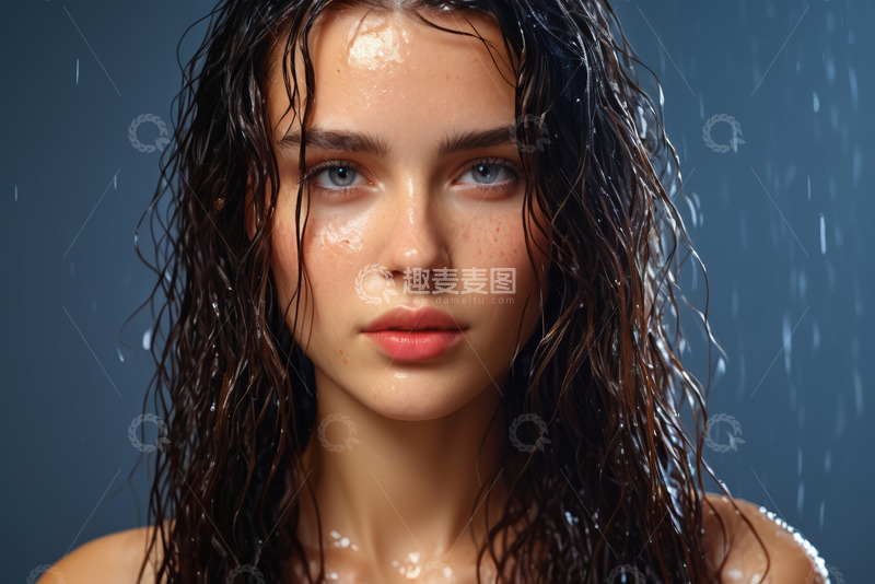 高清大图下载【趣麦麦图】湿发女子面部特写