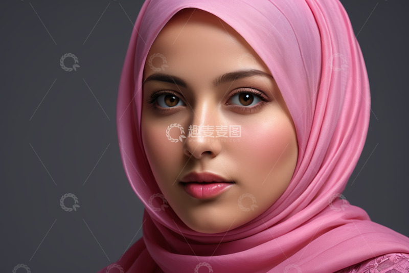 高清大图下载【趣麦麦图】戴粉色头巾的女性肖像