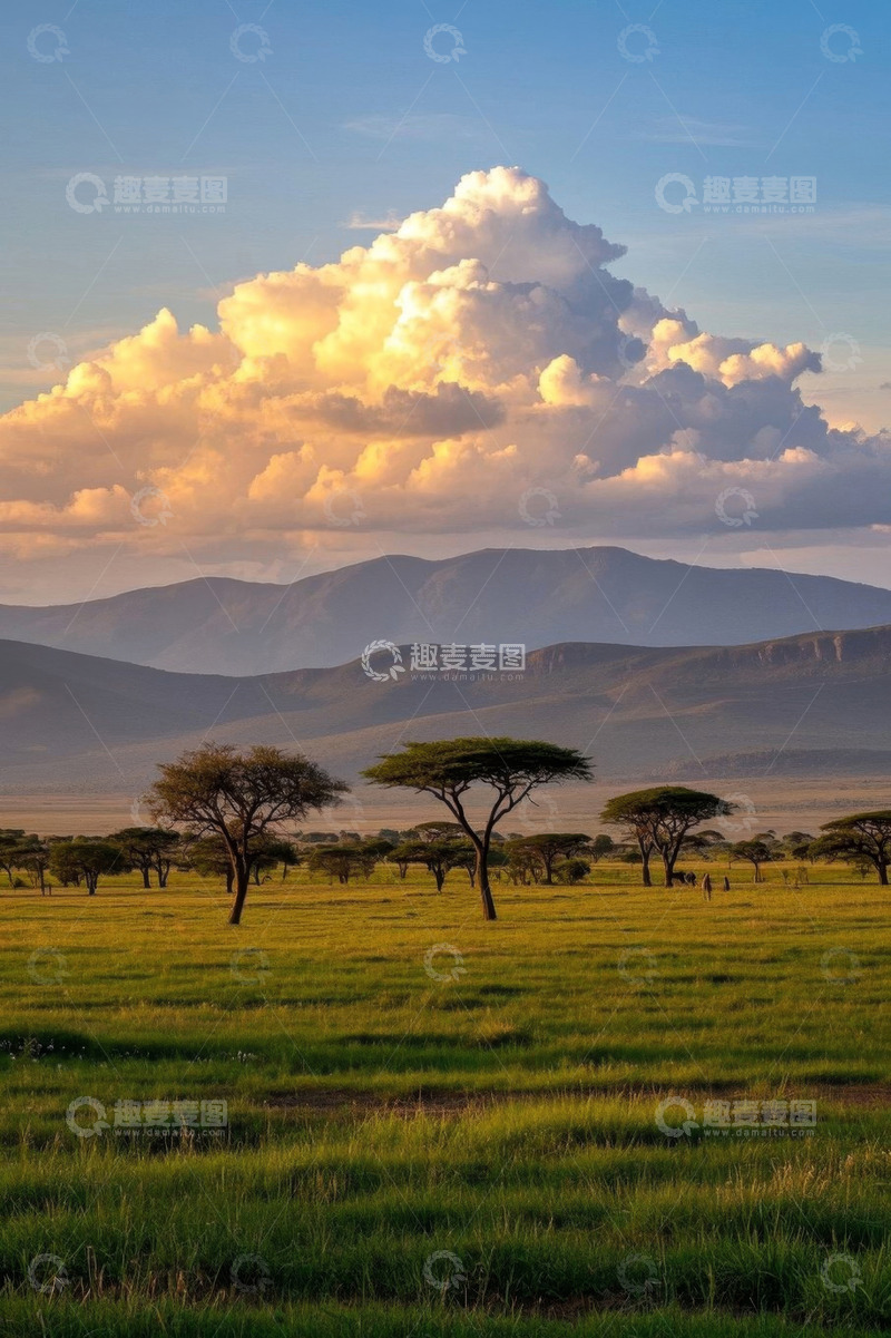 高清大图下载【趣麦麦图】非洲草原远山与壮丽云彩