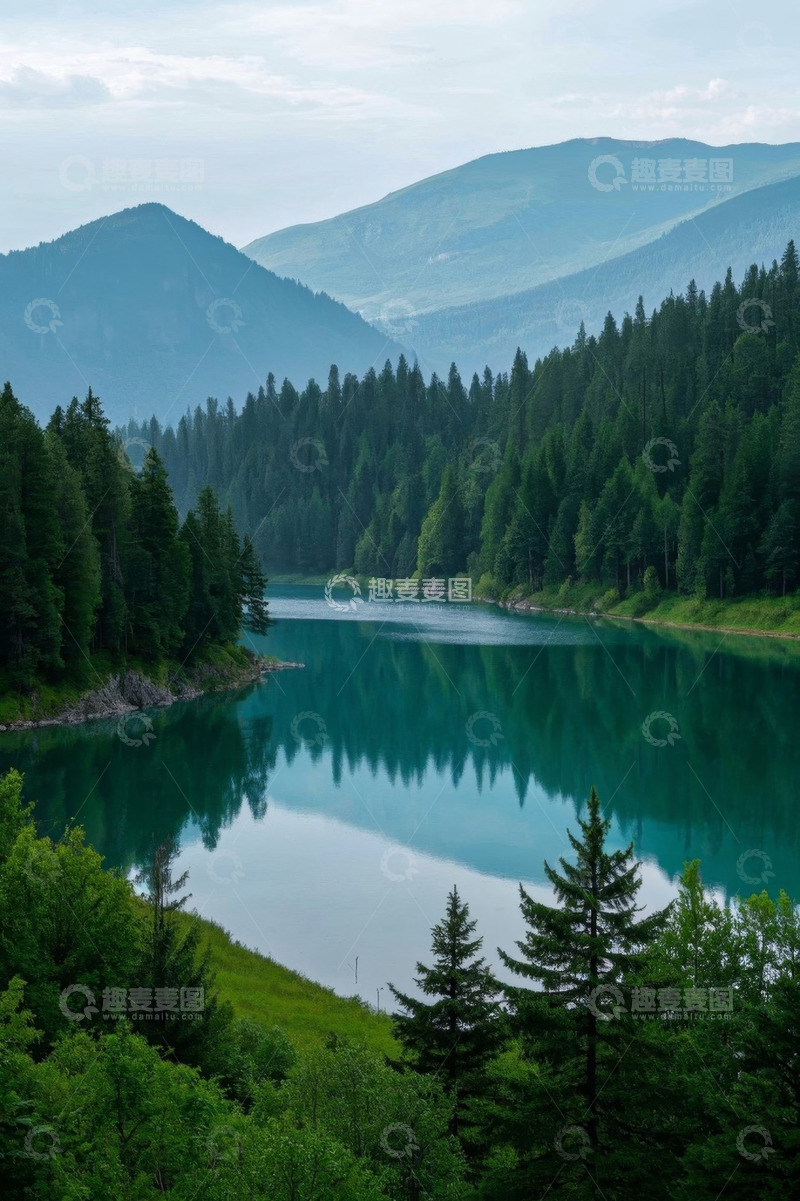 高清大图下载【趣麦麦图】山林间碧绿湖水自然风景